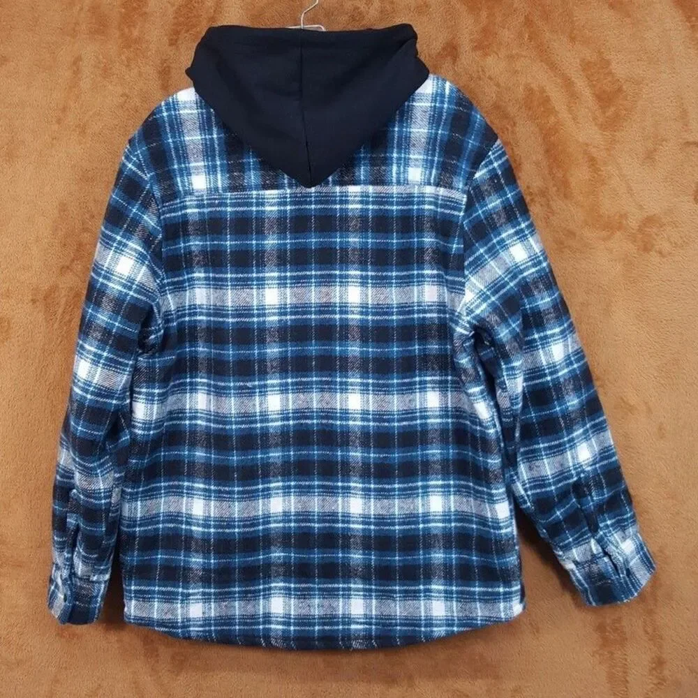 SOVEREIGN CODE Plaid Flannel Shirt Jacket Mens Medium Quilted Lining Hooded